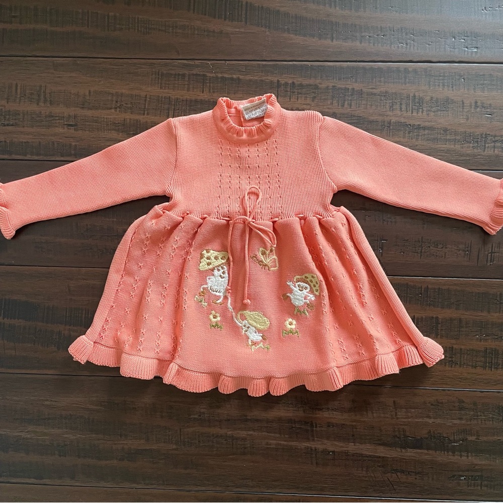 Vintage Knit Whimsical Mushroom Baby Dress by SweeTogs
